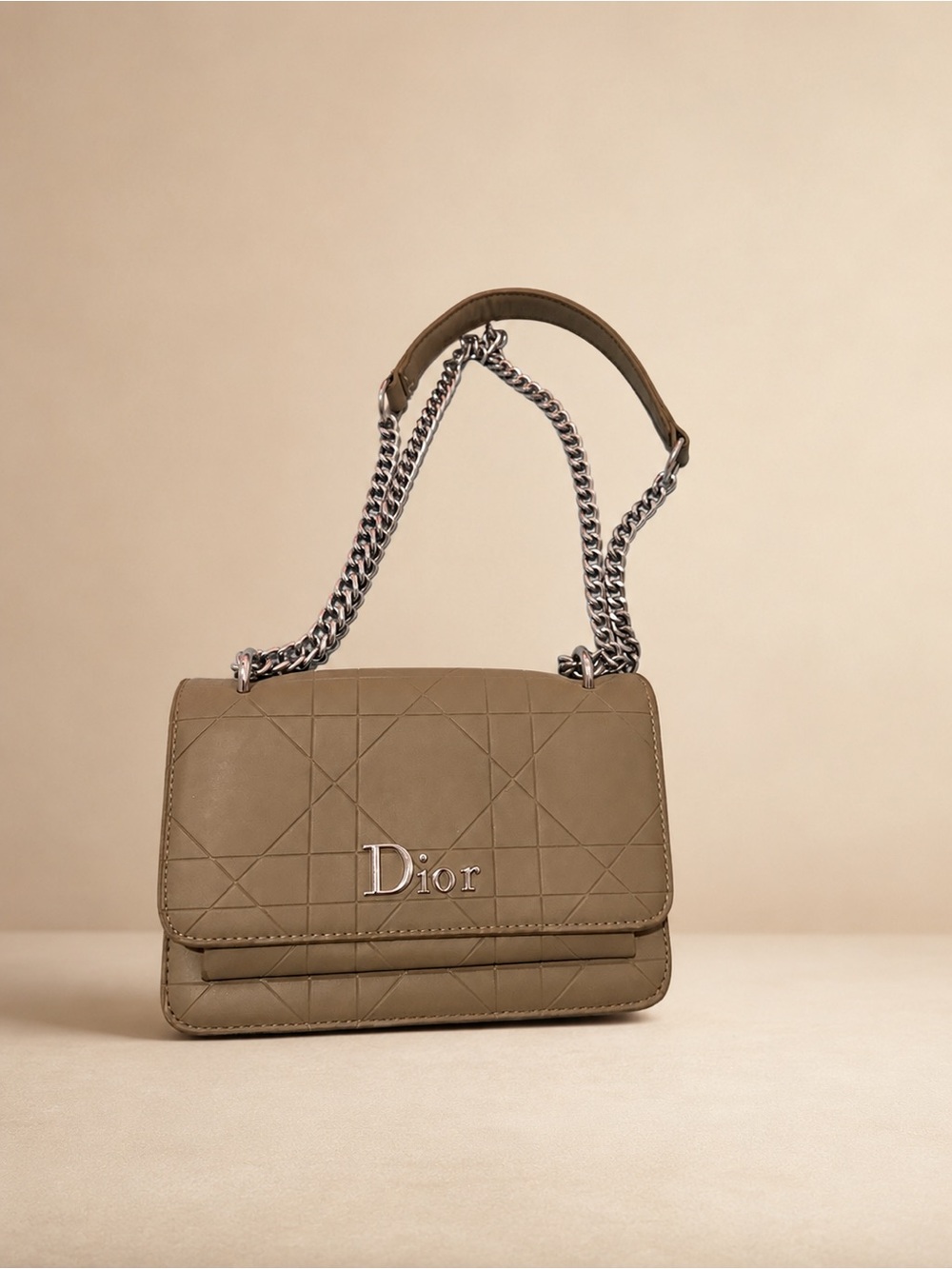 Dior Taupe Quilted Leather Chain Shoulder Bag